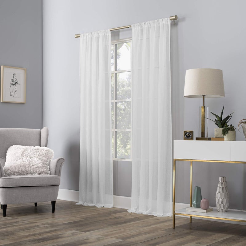 No. 918 Genevieve 2-pack 2-pack Linen Weave Sheer Semi-Sheer Grommet Curtain Panel Pair, 50" x 96", White - Image 2